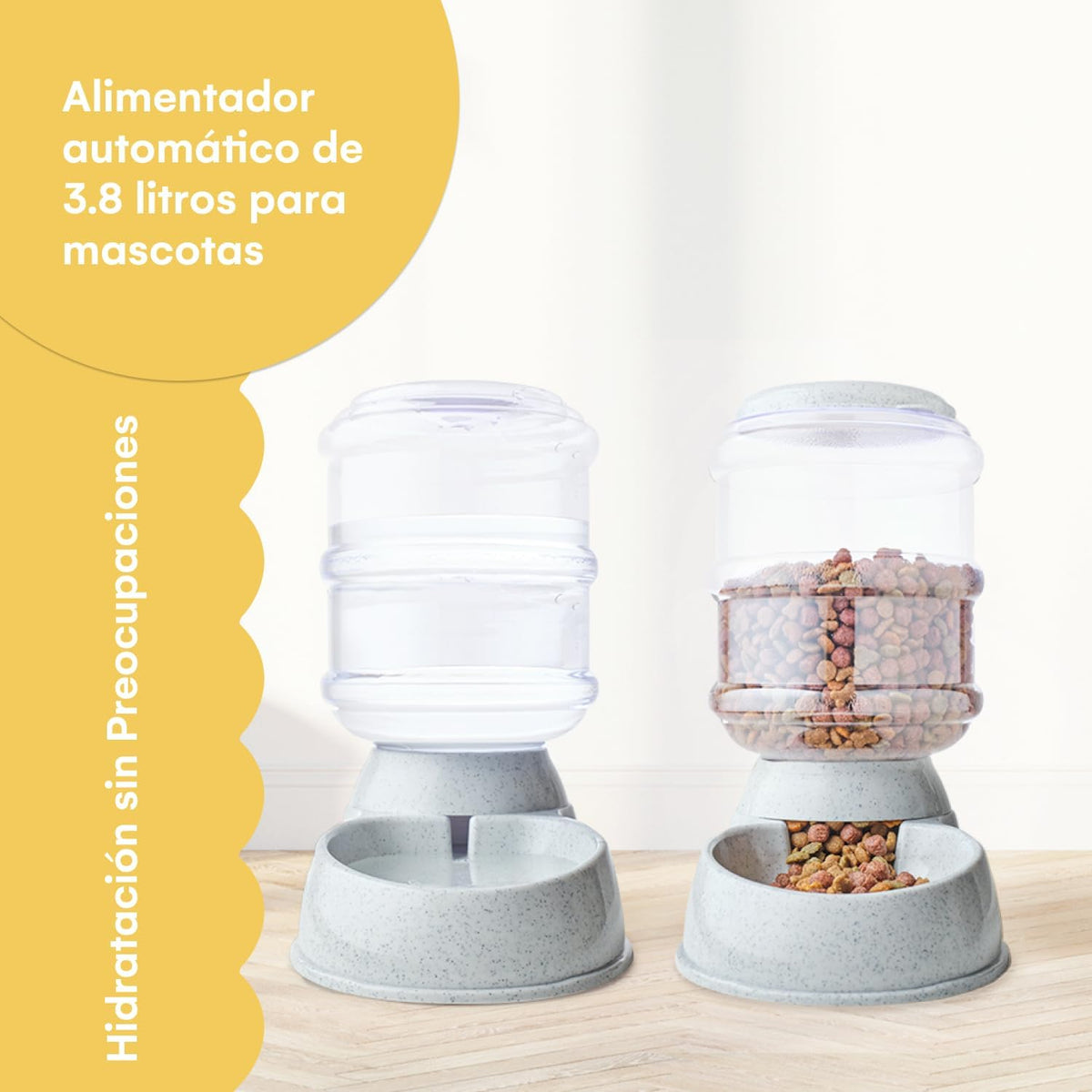 automatic 1-gallon pet feeder, easy to clean, supports shown in use