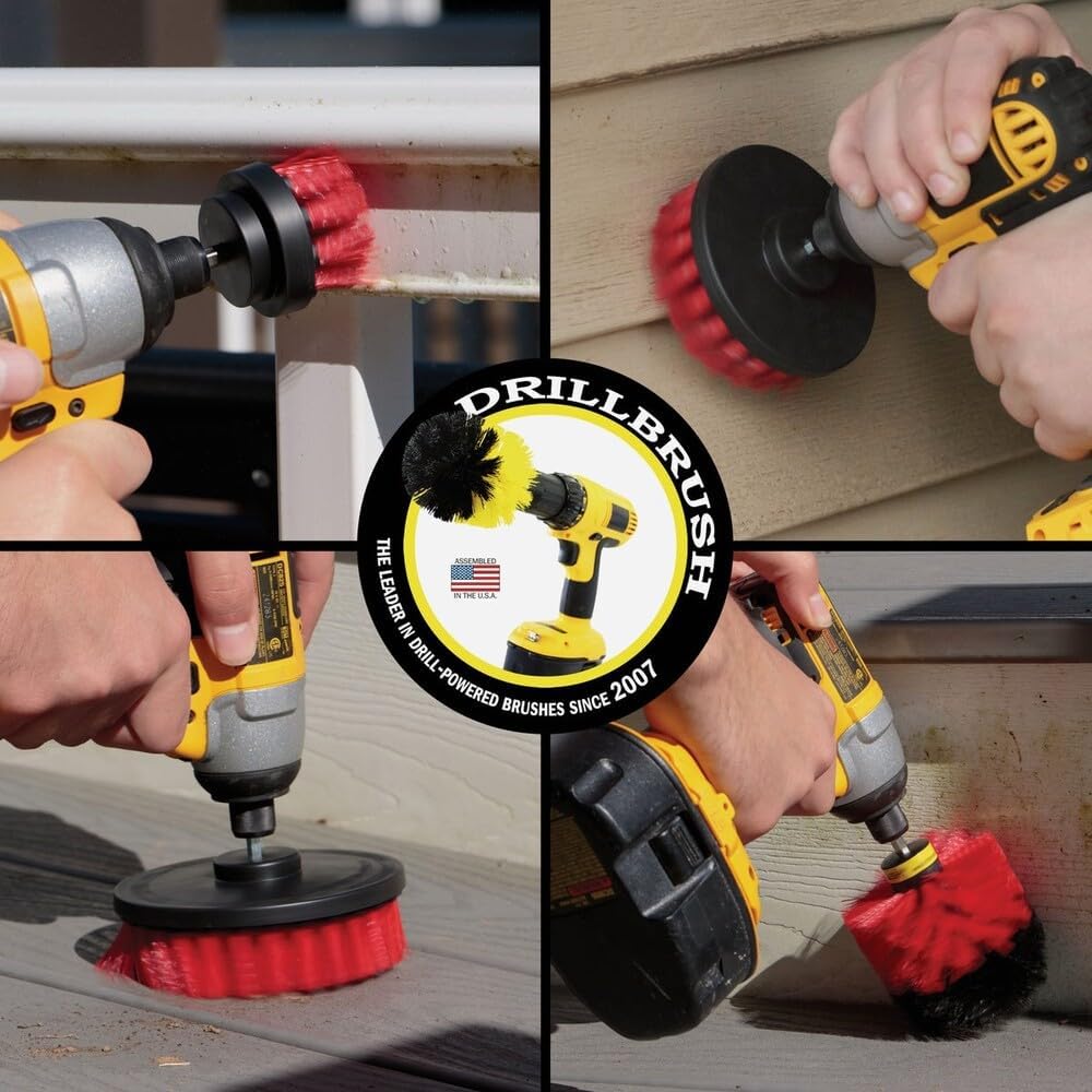 drillbrush heavy duty stiff bristle 4 piece brush shown in use