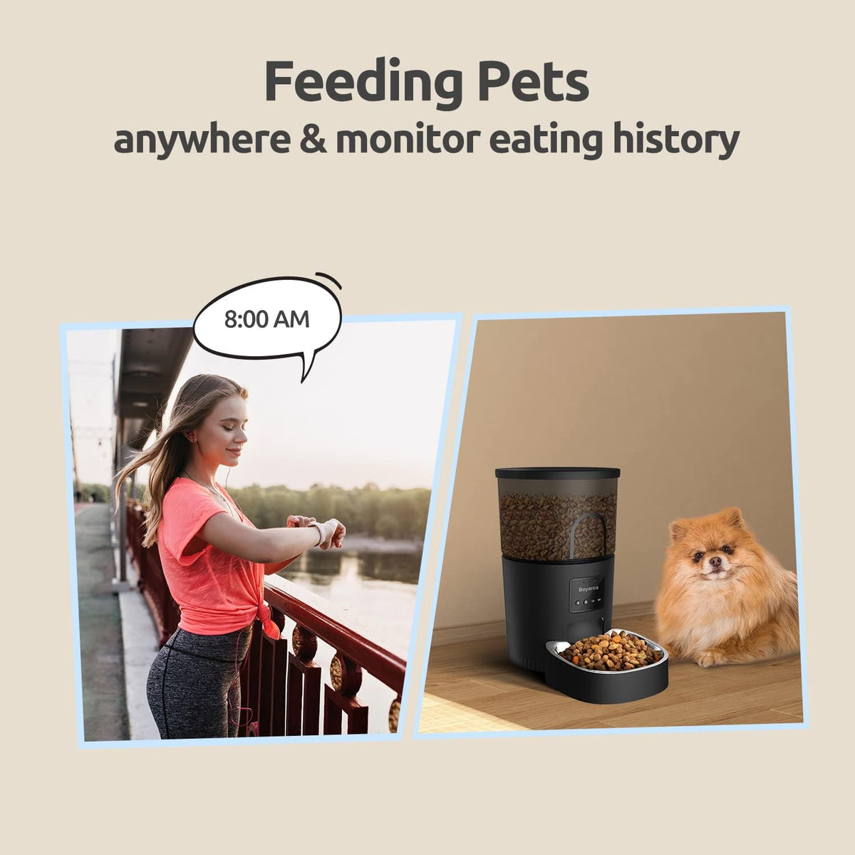 boyarca automatic cat feeders with app,wifi tuya smart, side view