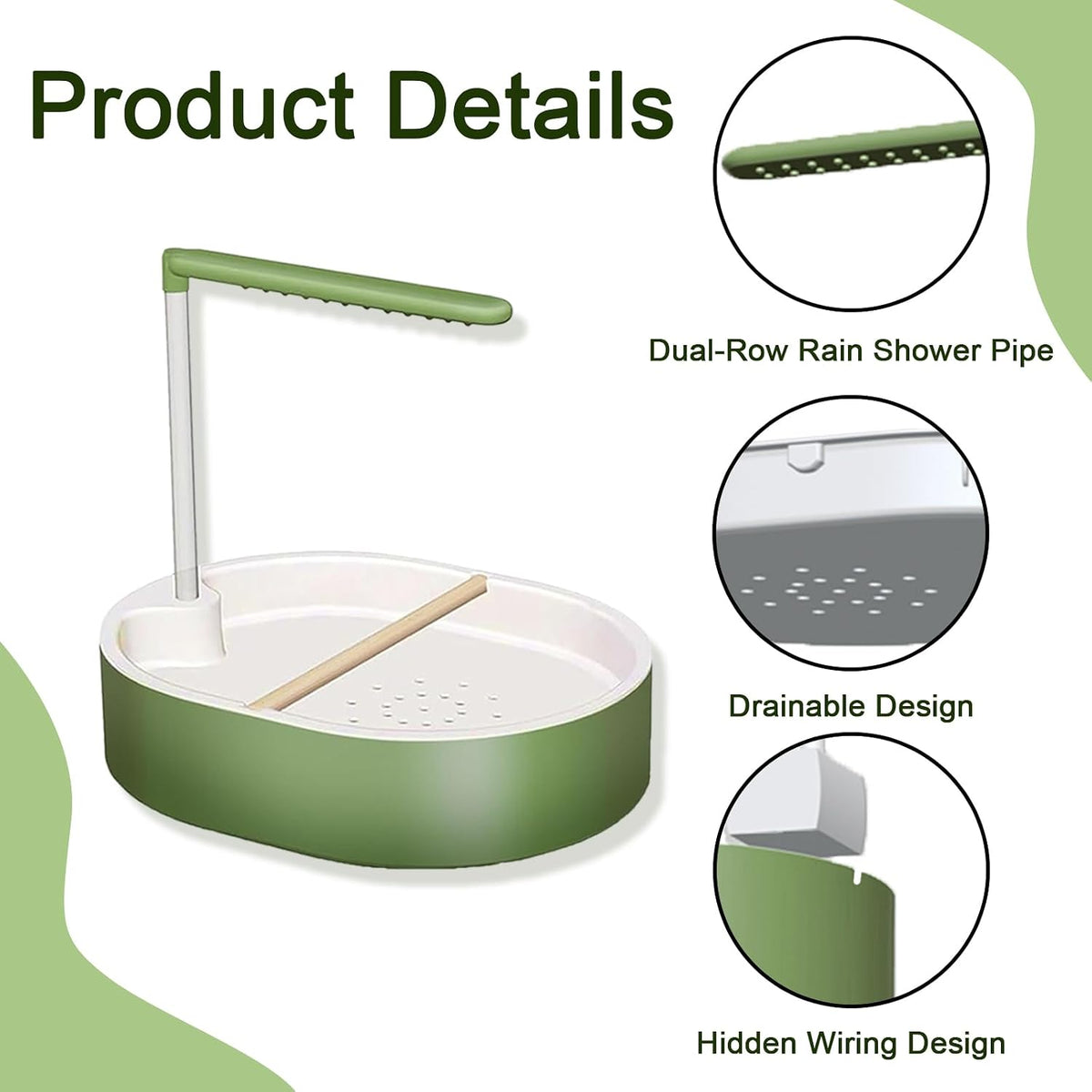 parrot shower, automatic parakeet bird bath with pump, side view