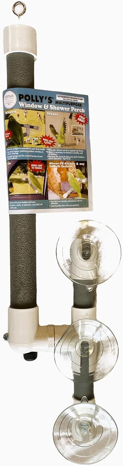 polly's portable window-shower perch with suction cups for, close-up detail
