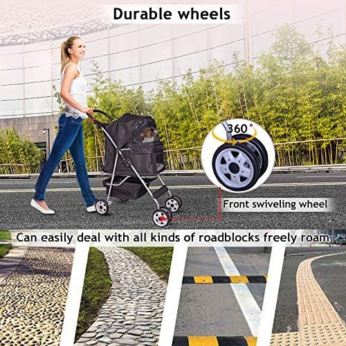 4 wheel pet stroller cat dog cage stroller, side view