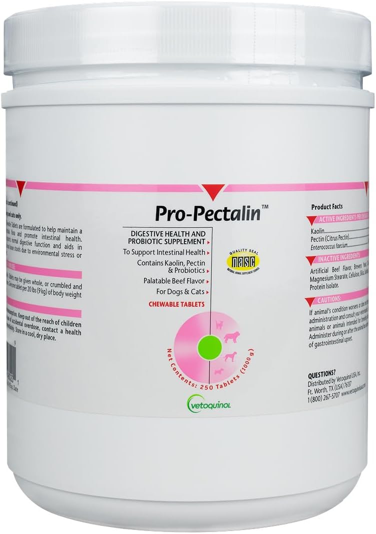 vetoquinol pro-pectalin chewable probiotic for pets, 250 count, main product view