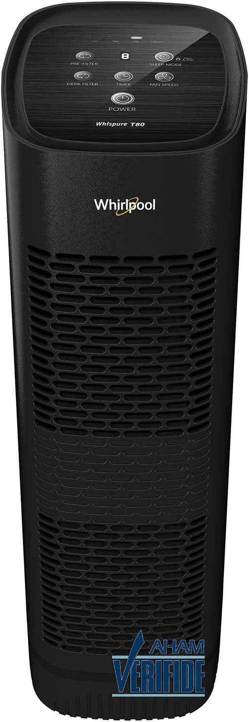 whirlpool, wpt80b whispure true hepa air purifier, activated, main product view