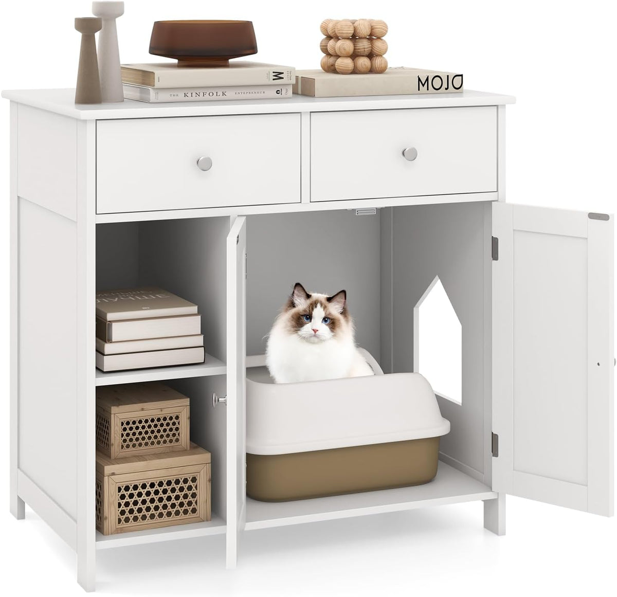 petsite white cat litter box enclosure, modern hidden, main product view