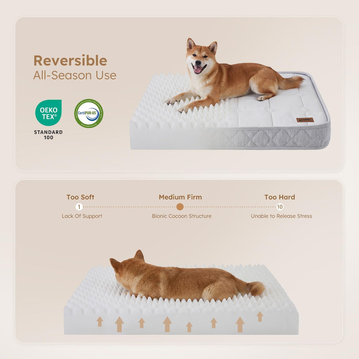 zomisia q-max 0.5 orthopedic cooling dog bed for, side view