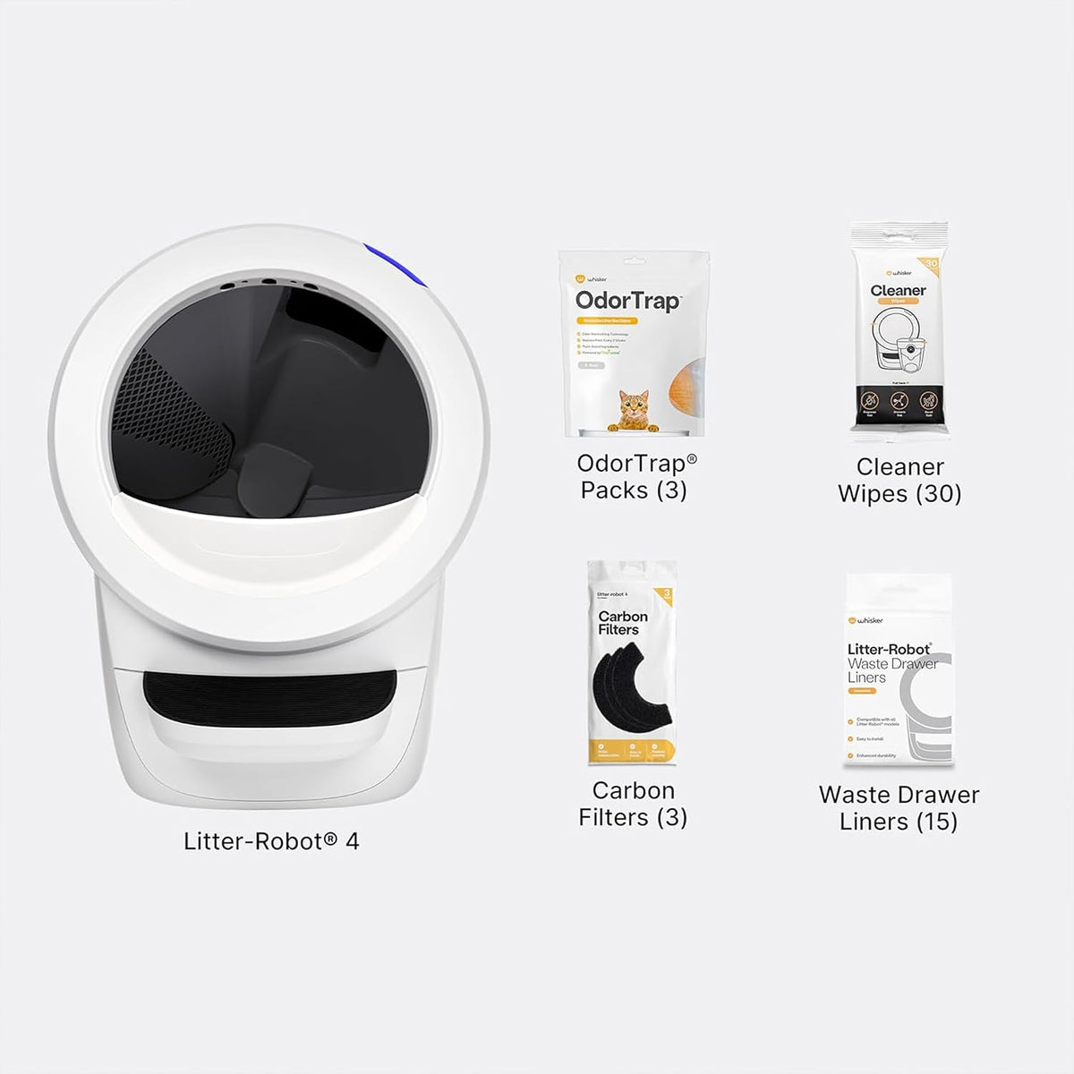 whisker litter-robot 4 self-cleaning cat litter box & shown in use