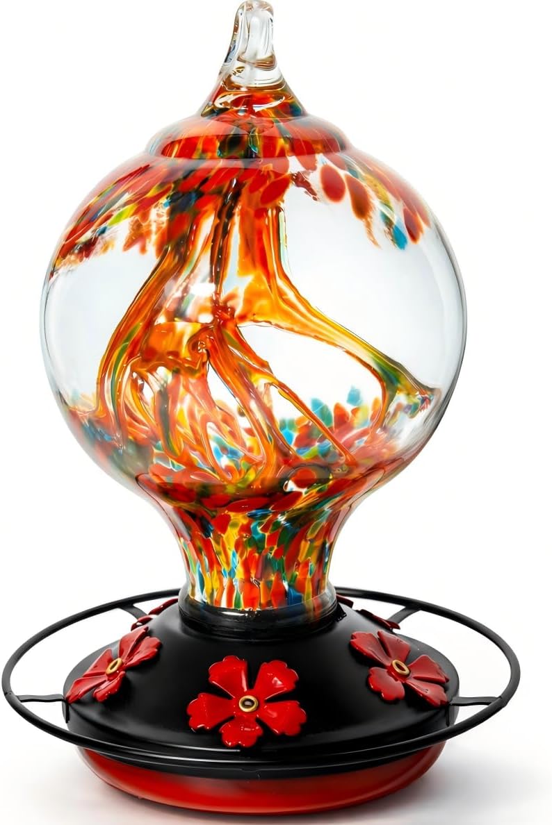 hummingbird feeder for outdoors, 34 oz hand-blown glass, main product view
