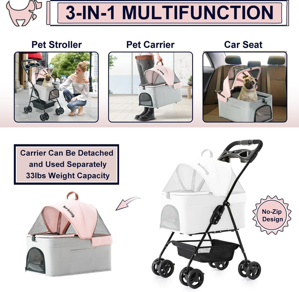 pet stroller with detachable carrier for small dogs&cats shown in use