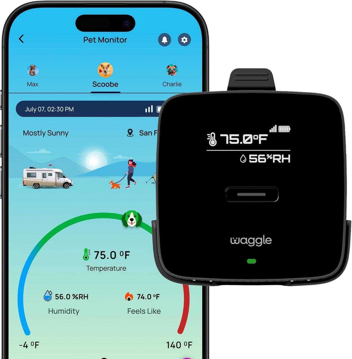 waggle rv pet temperature monitor - 4g cellular, main product view
