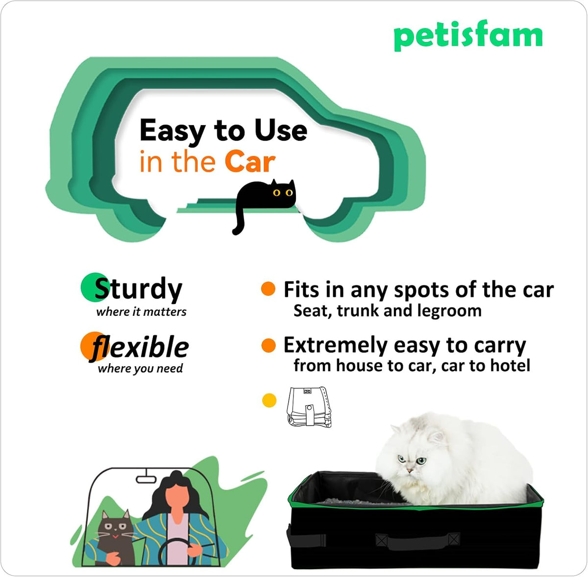 portable travel litter box for cats with lid, side view