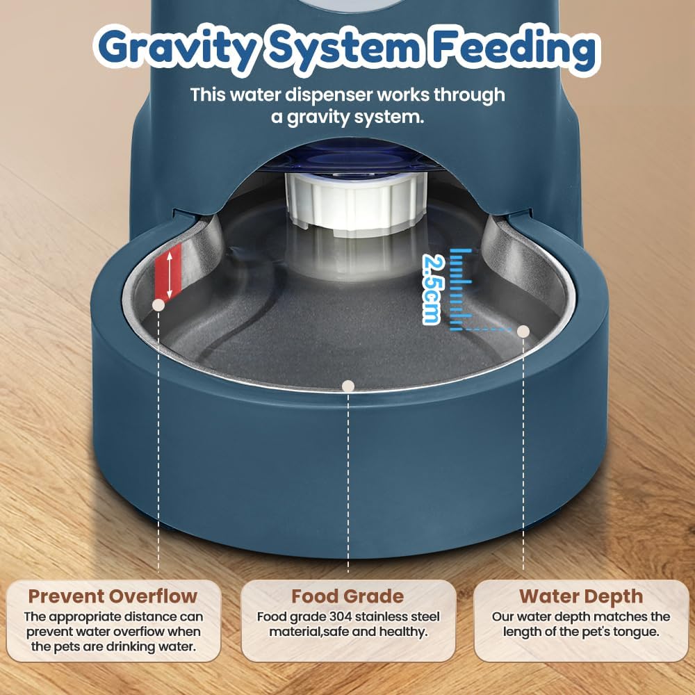 1 gallon automatic cat feeder gravity stainless steel showing dimensions