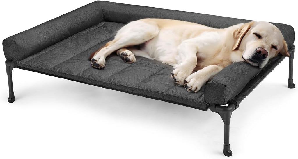 veehoo outdoor elevated dog bed with waterproof bolster on a desk or shelf