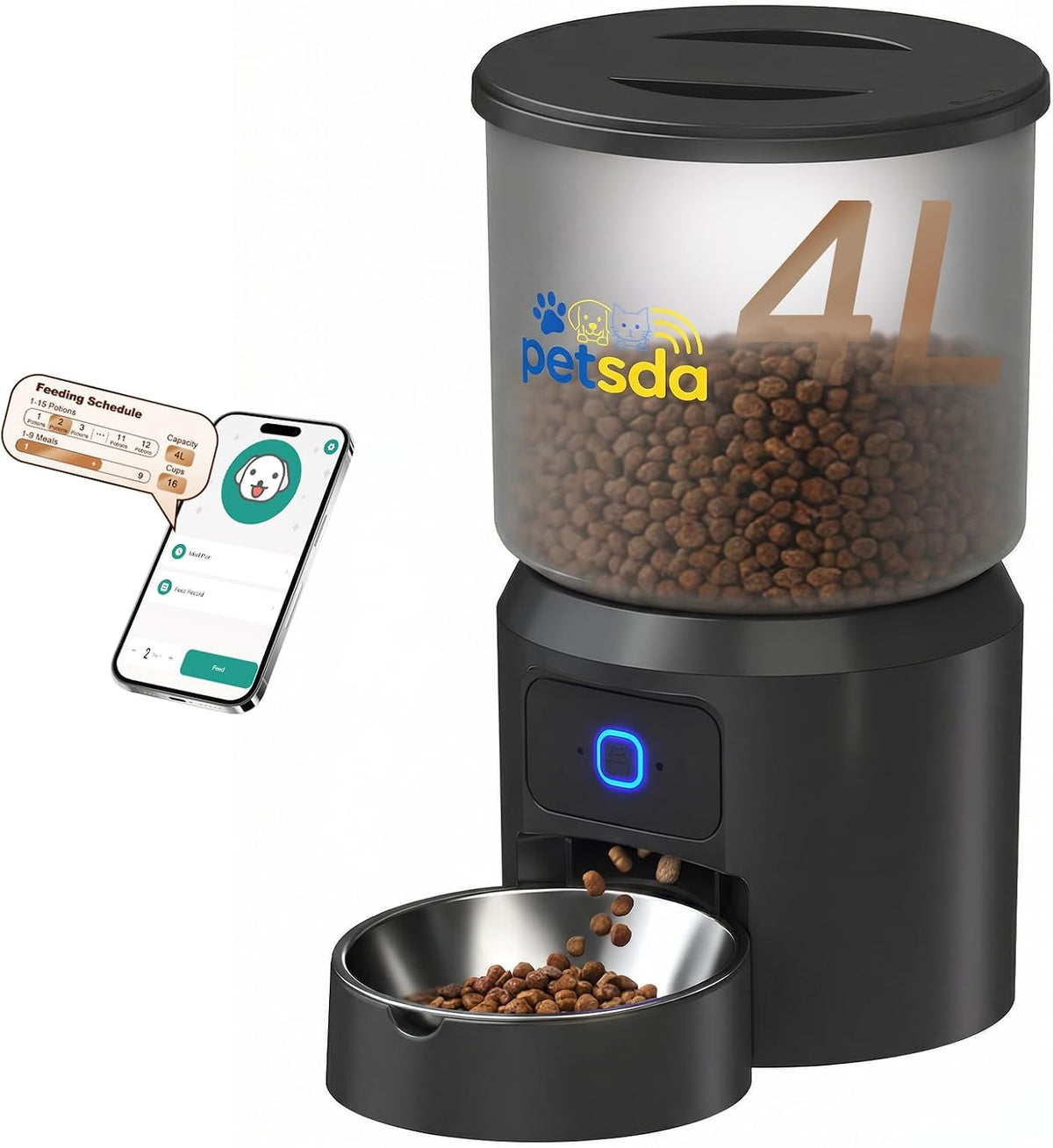 automatic cat feeders 4l timed dry food dispenser, main product view