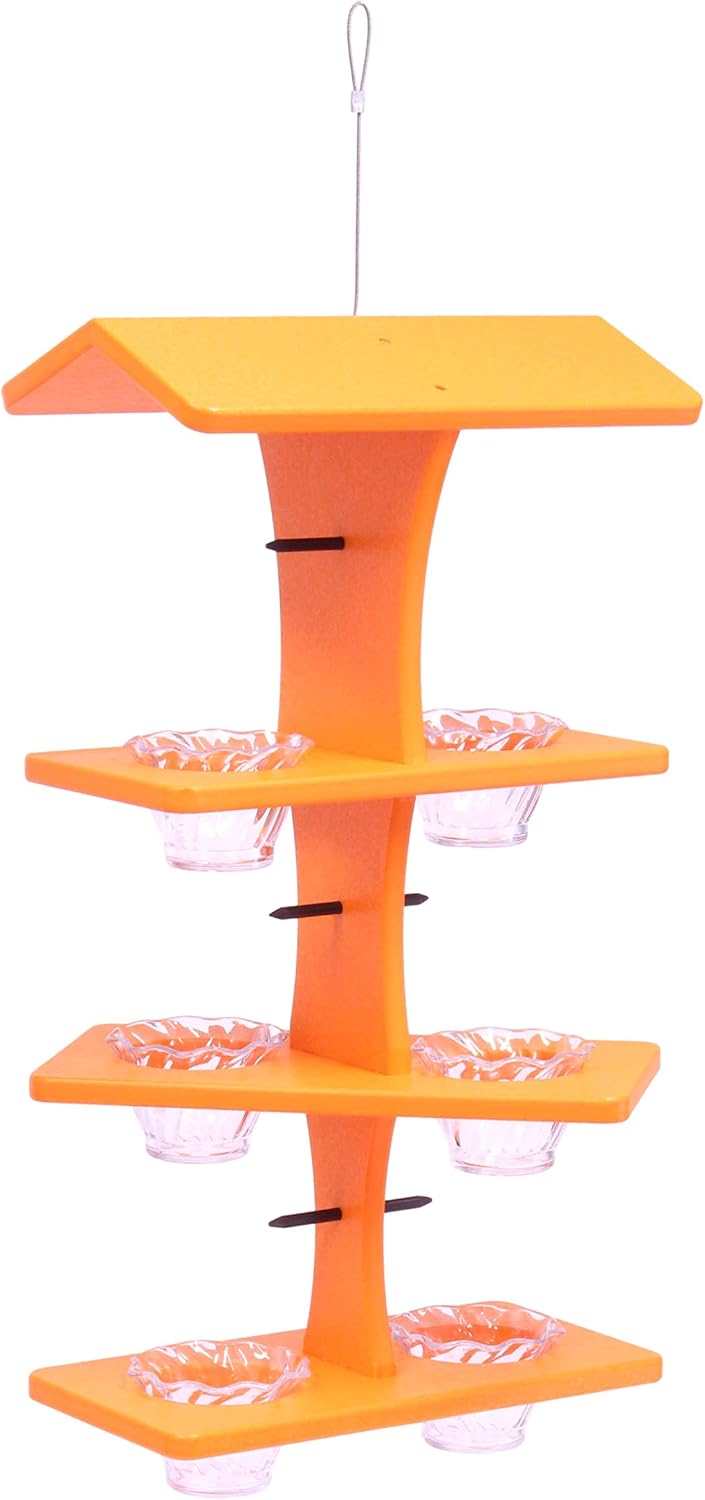 oriole bird feeder, triple deck, orange showing dimensions