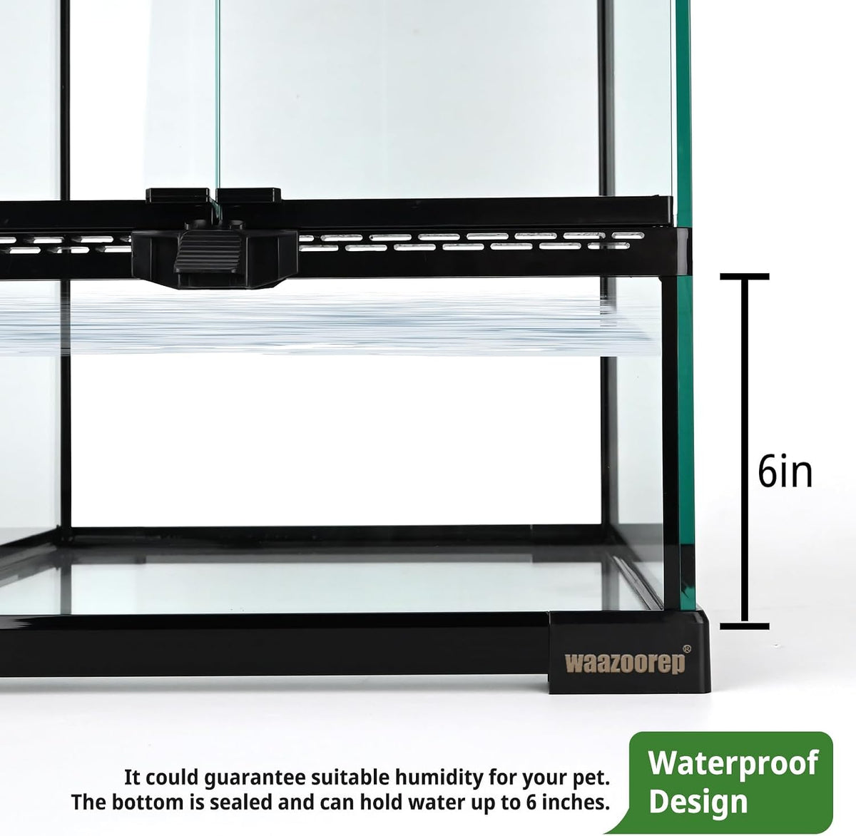11 gallon tall reptile glass tank 12"x12"x18",pre-assembled vertical, close-up detail