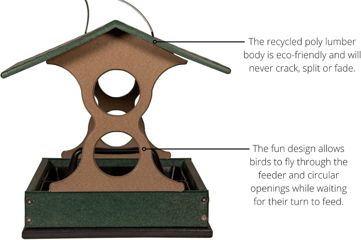 jcs wildlife medium poly fly-thru bird feeder w/removable showing dimensions