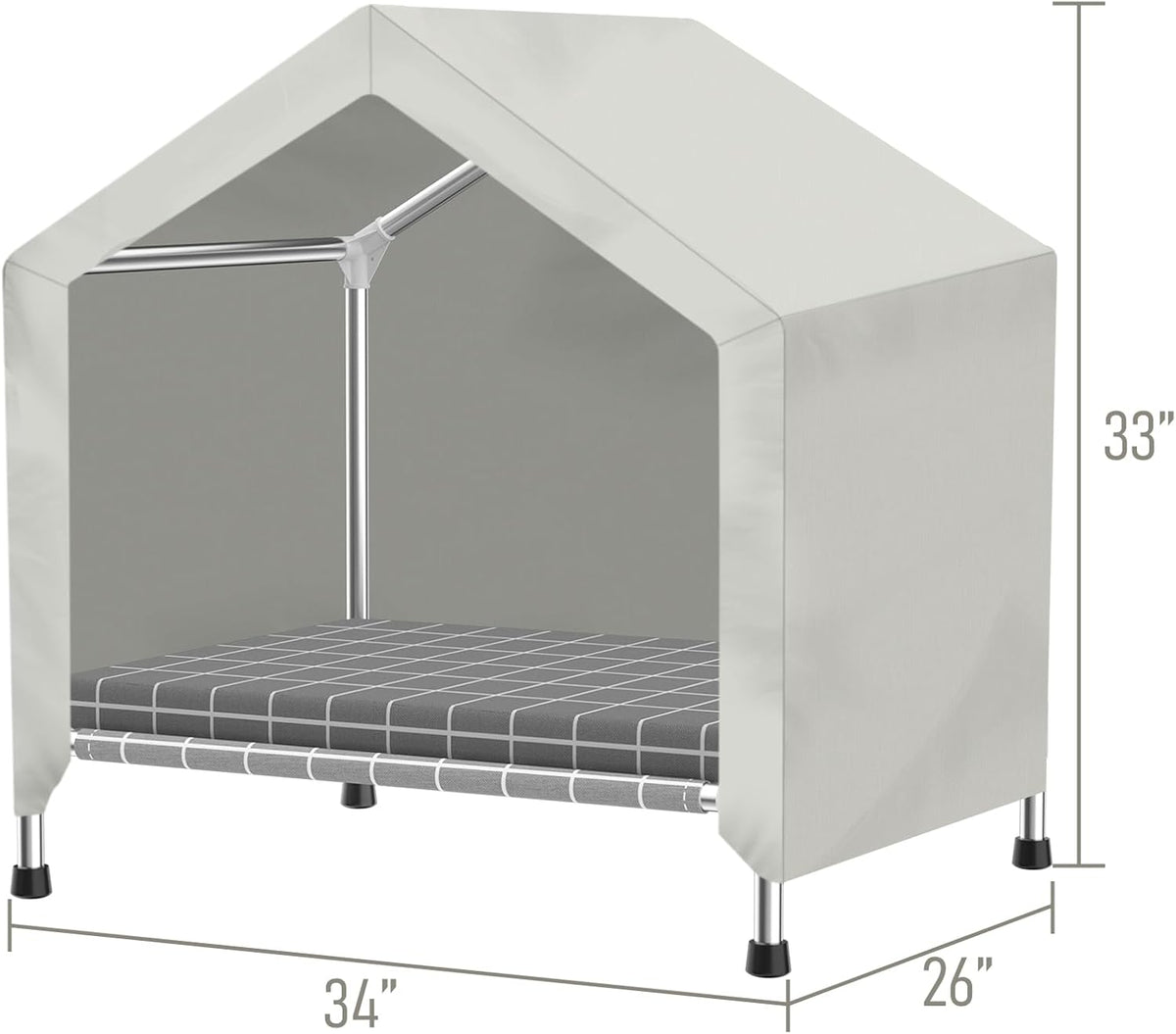 elevated dog house with cushion, stainless steel dog, package contents