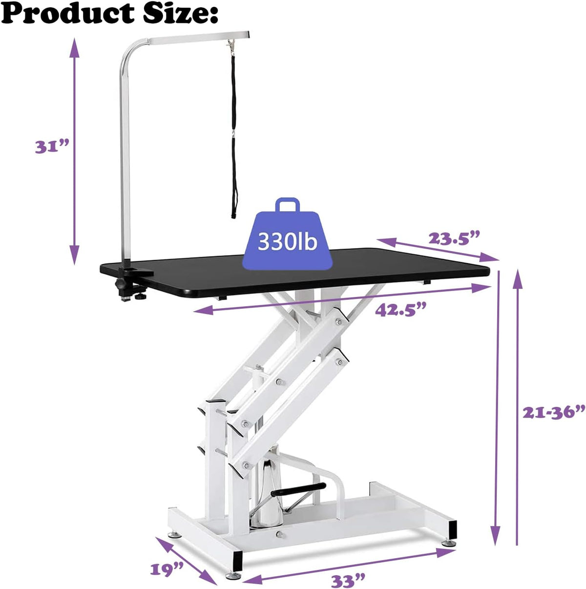 hydraulic dog grooming table for large dogs, heavy showing dimensions