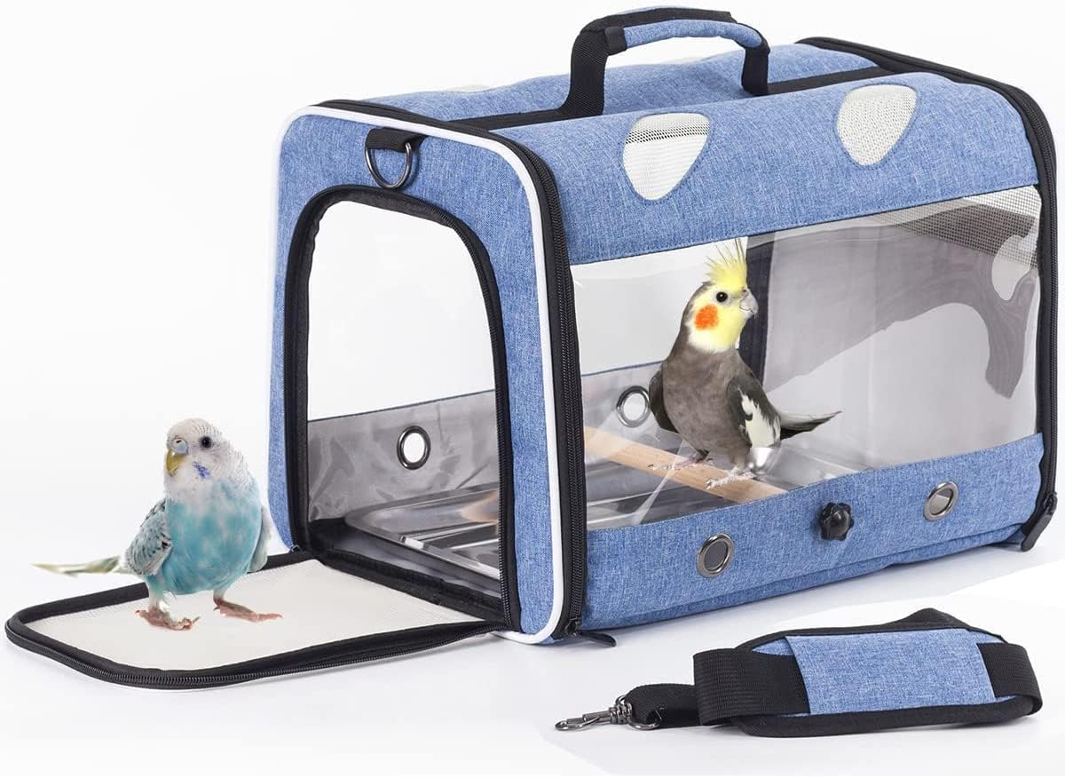 bird travel carrier for parrot with wooden perch, main product view