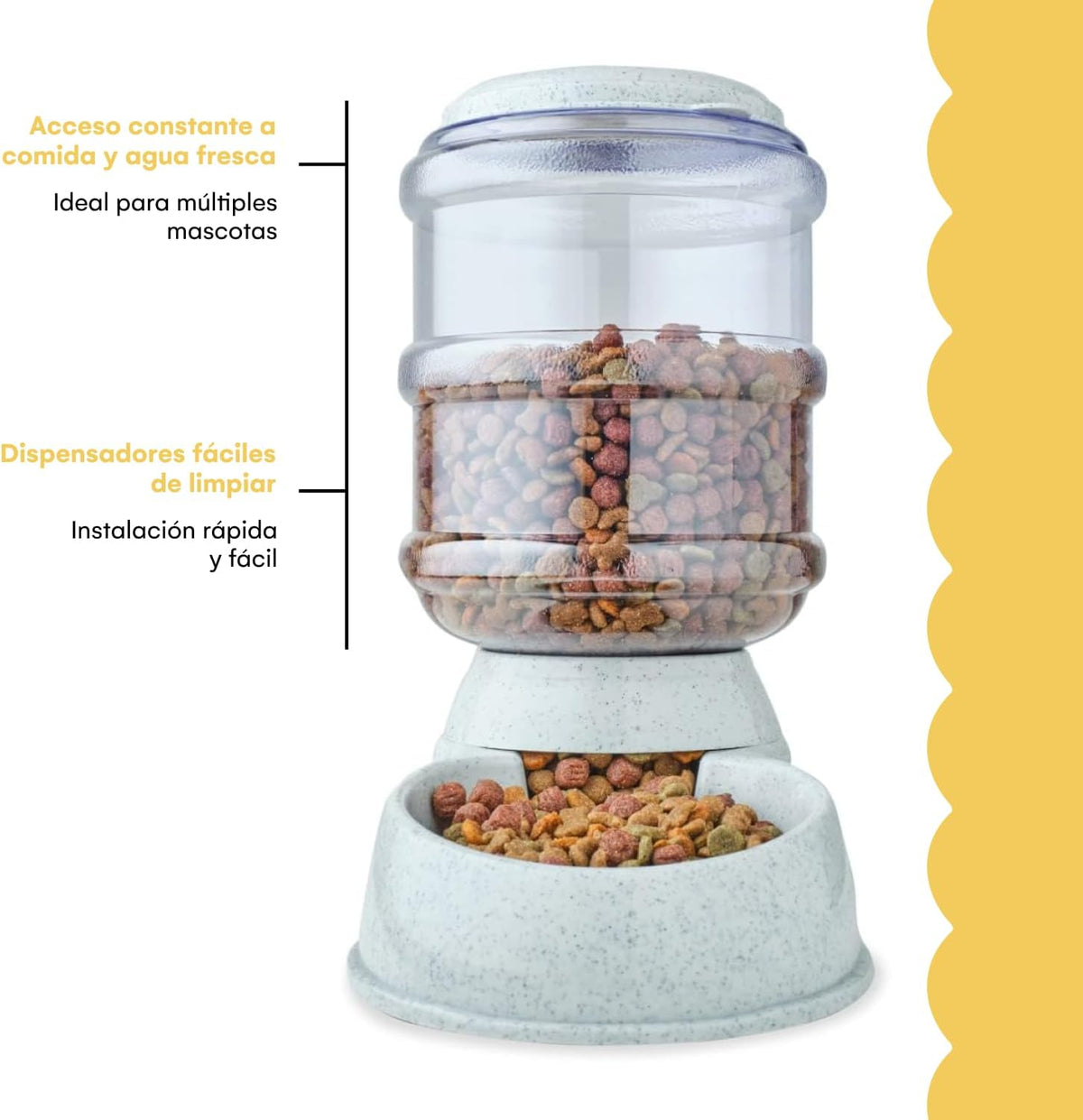 automatic 1-gallon pet feeder, easy to clean, supports, side view