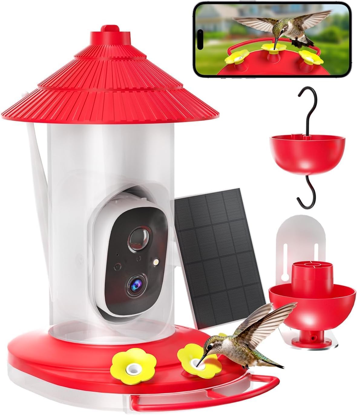 wisebird solar powered hummingbird feeder with camera, main product view
