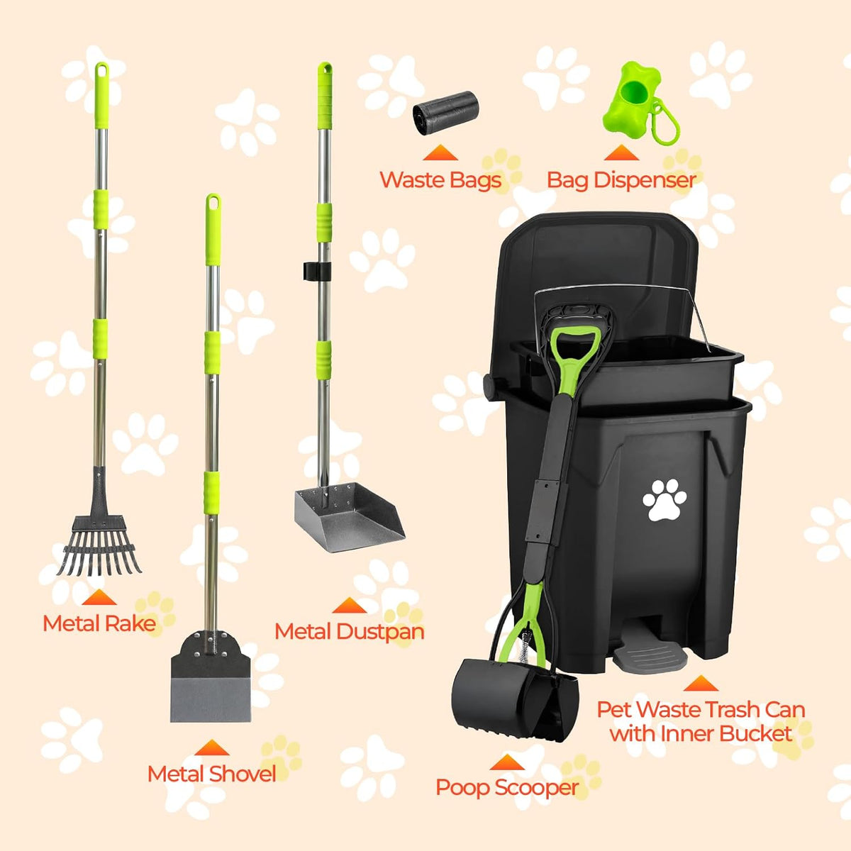 30l dog poop trash can outside, pet waste, close-up detail