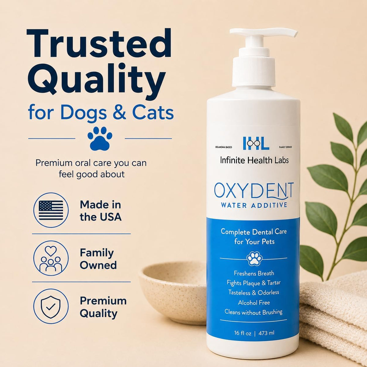 oxydent dental water additive, dogs & cats, 1 showing dimensions