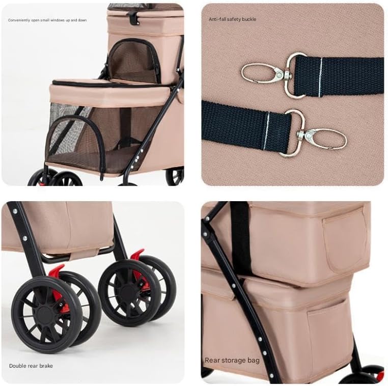 double pet stroller for dogs and cats, one-hand, close-up detail