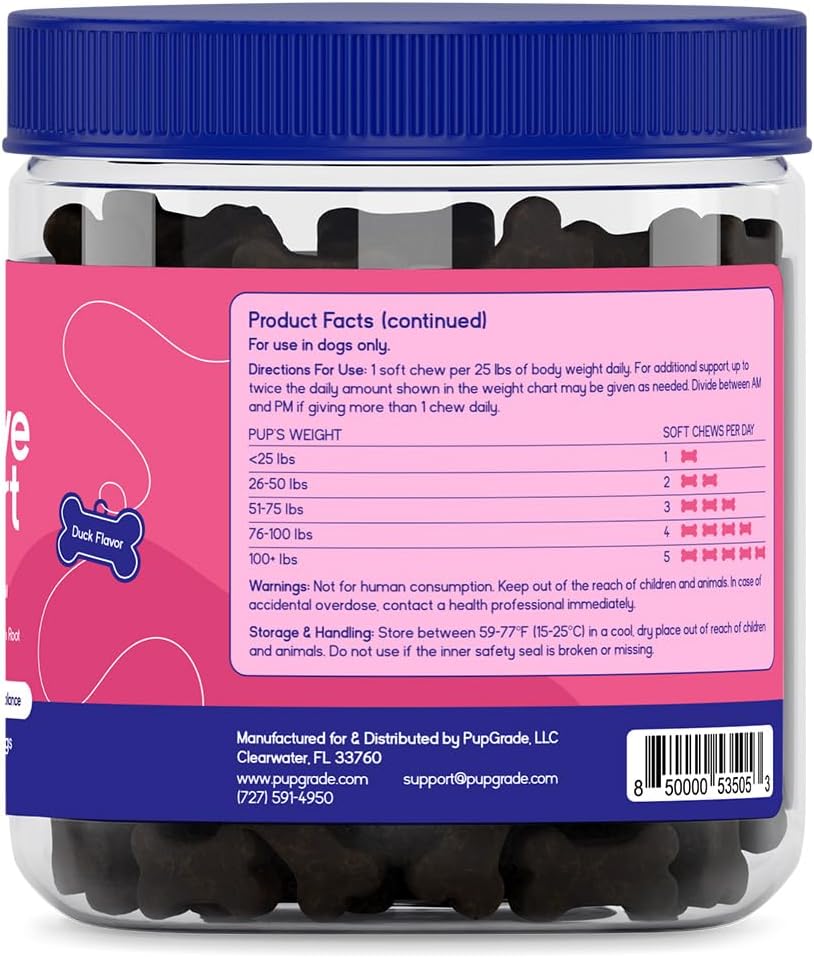 pupgrade digestive support for dogs, duck flavor, close-up detail