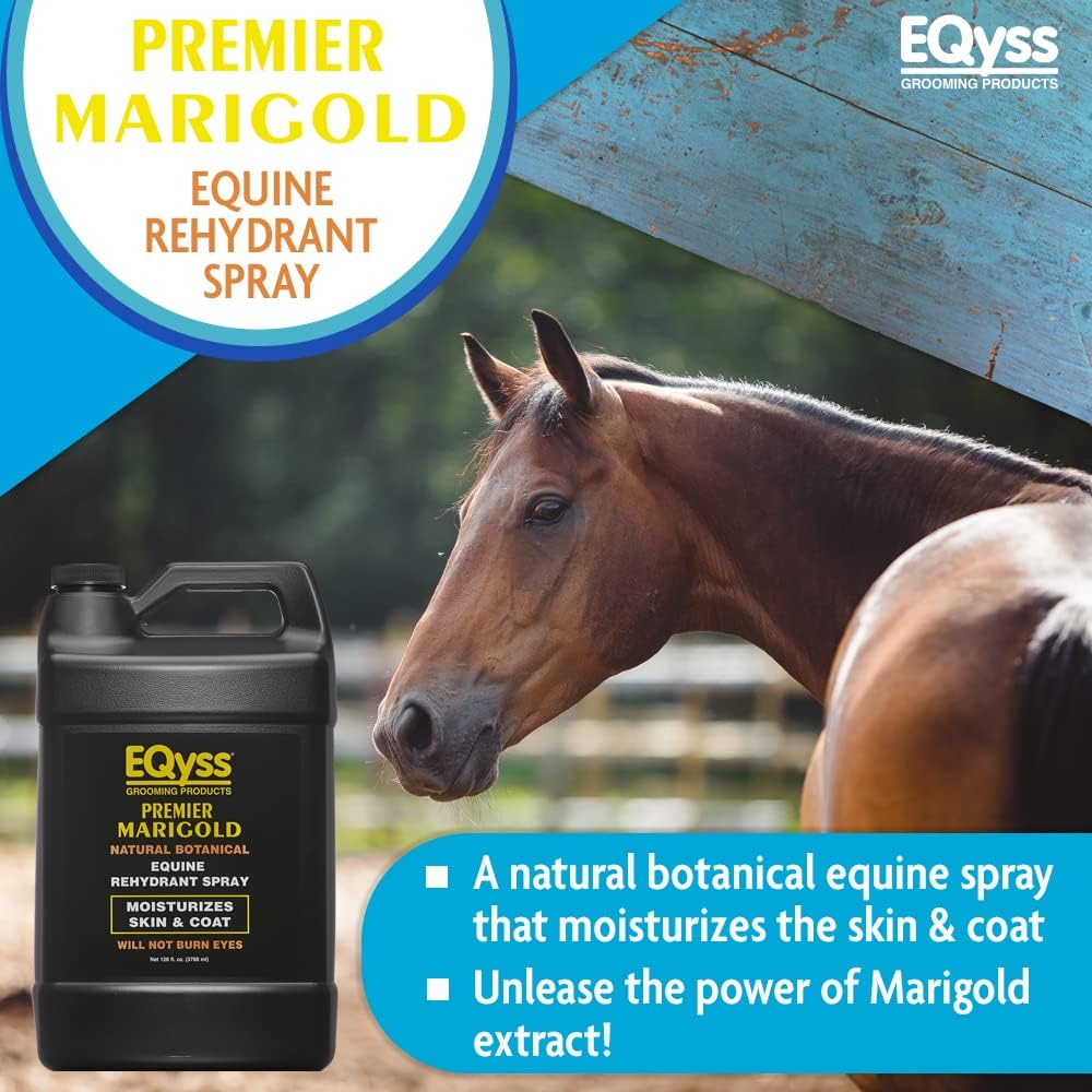 eqyss premier marigold equine coat conditioning spray shown in use
