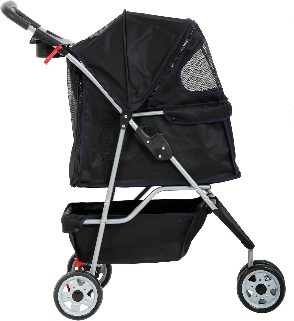 dkeli 3-wheel pet stroller, lightweight foldable dog stroller shown in use