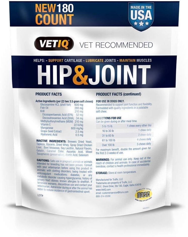 vetiq maximum strength hip & joint, 180 chicken shown in use