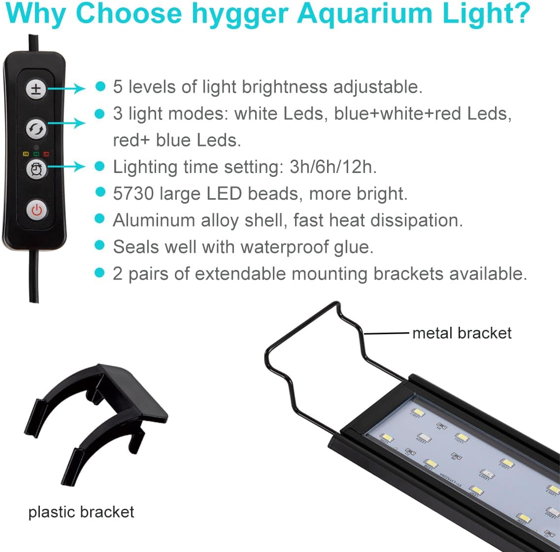 hygger 25w full spectrum aquarium light with aluminum shown in use