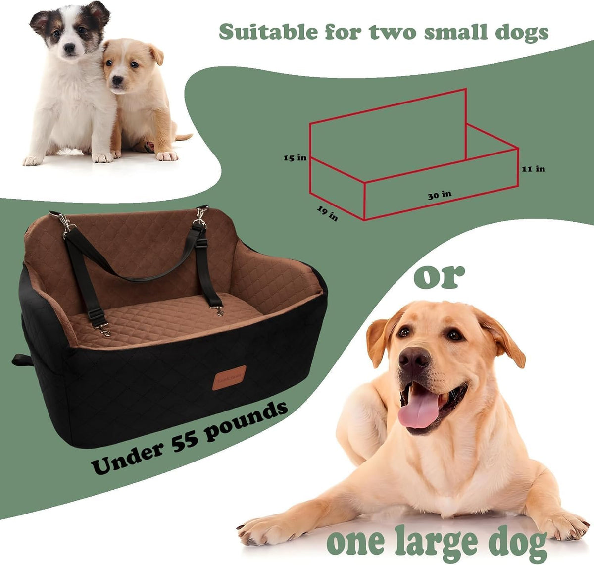 lealchum dog car seat for medium/large dogs,2 clip-on shown in use