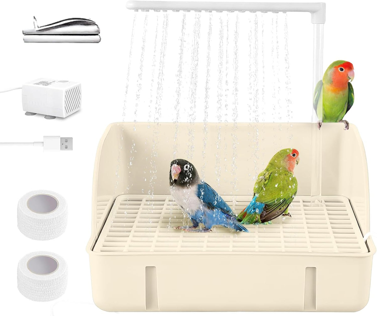 automatic parakeet bird bath with pump,large bird shower, main product view