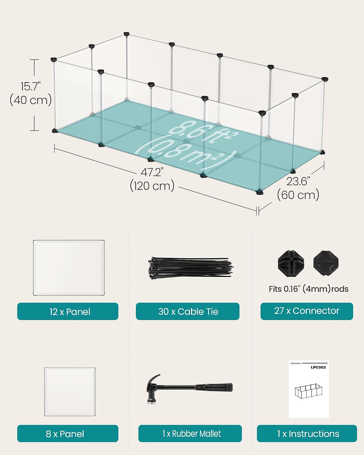 songmics pet playpen with floor, small animal playpen, package contents