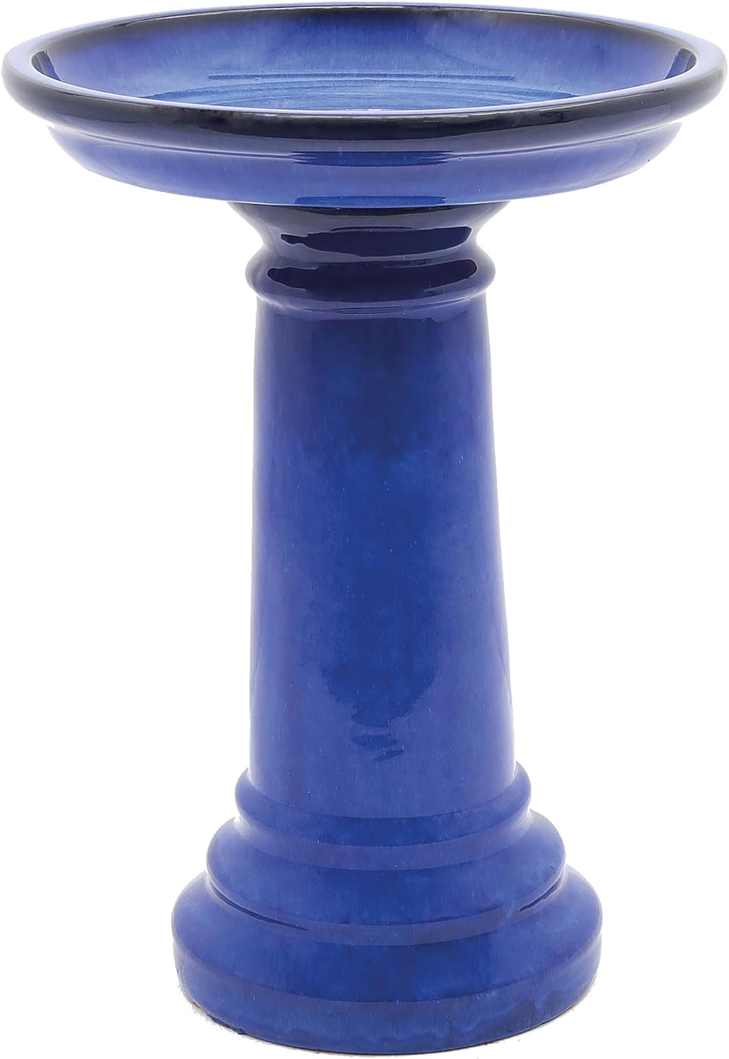 0920es ceramic bird bath, cobalt blue shown in use