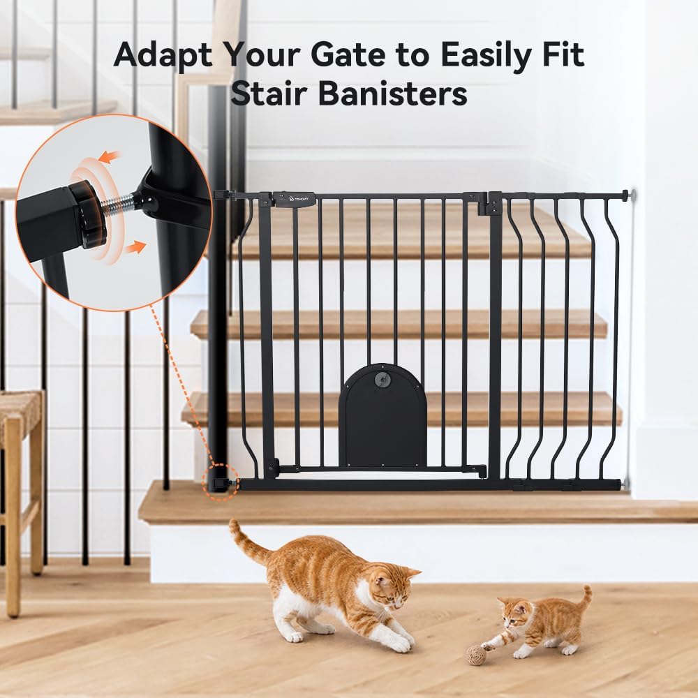 comomy 29.5-43.7" pet gate with adjustable cat door shown in use