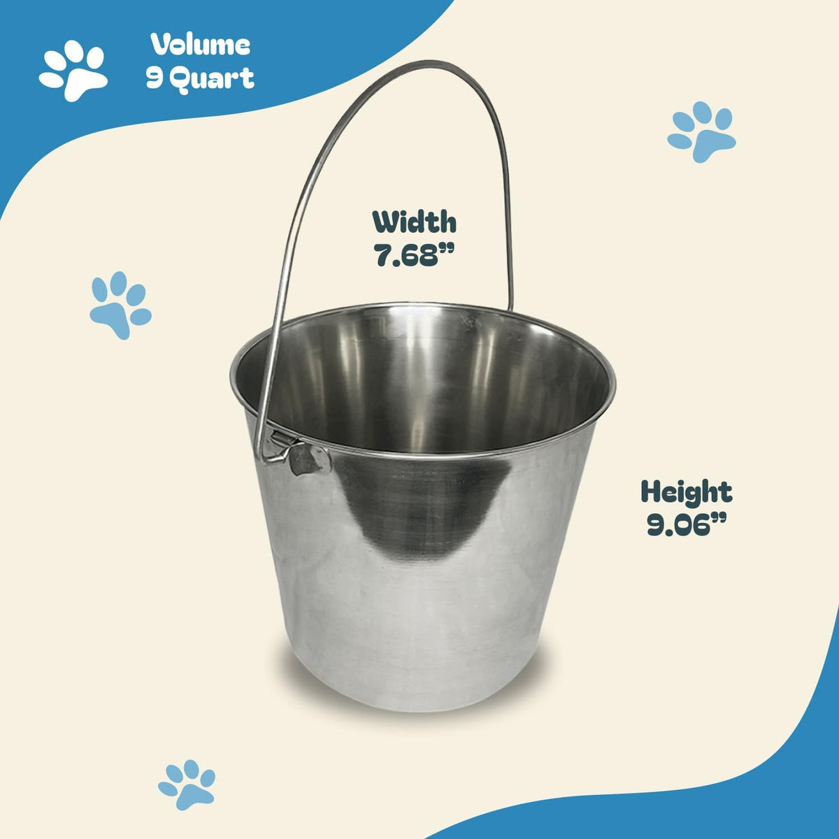 heavy stainless steel round bucket, 9 quart |, side view