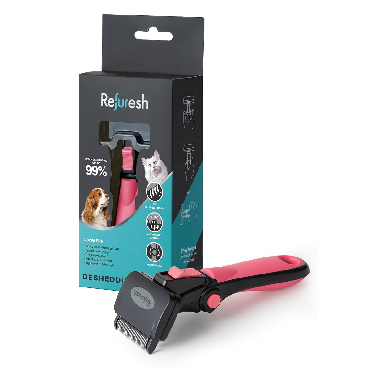 deshedding brush for long hair dogs & cats, main product view