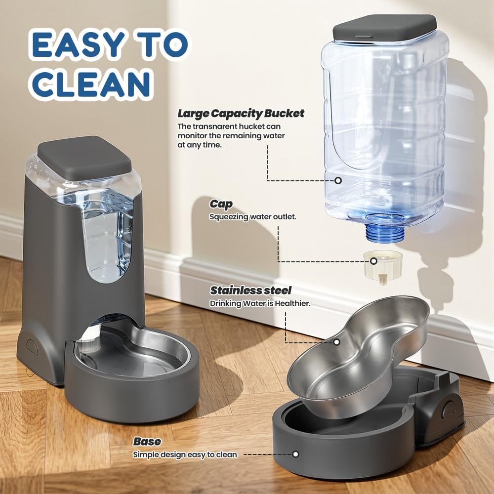 1 gallon automatic cat feeder gravity stainless steel, side view