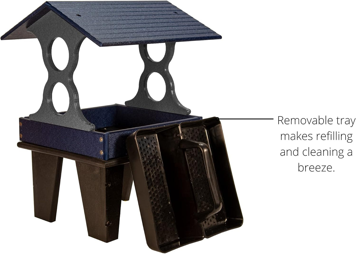 jcs wildlife medium ground fly thru bird feeder, close-up detail