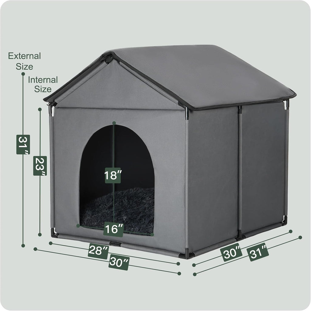large dog house soft indoor (int 30x28x23in/ext 31x30x31in) shown in use