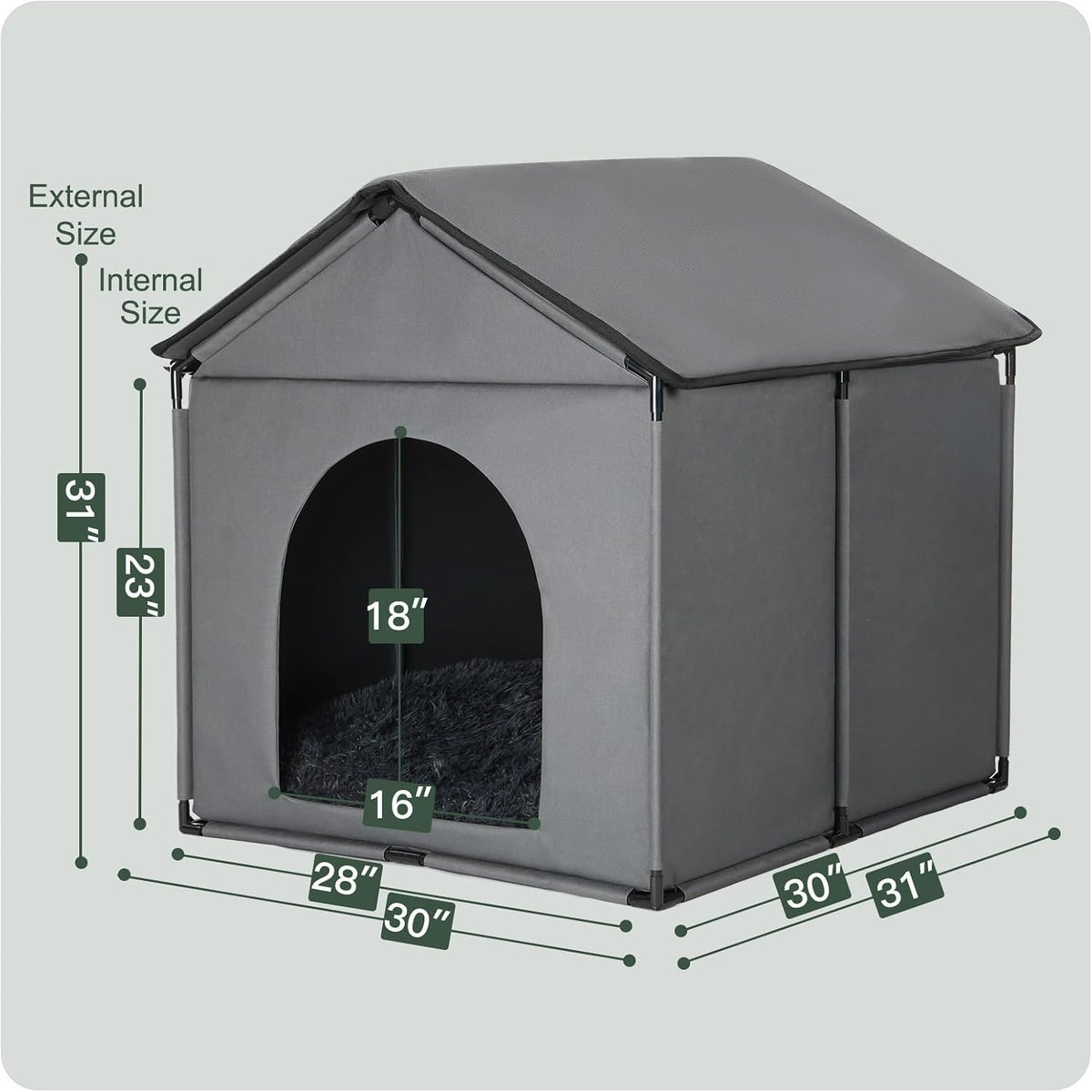 large dog house soft indoor (int 30x28x23in/ext 31x30x31in) shown in use
