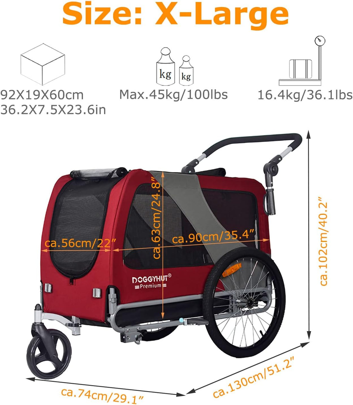 doggyhut® premium x large pet bike trailer &, package contents