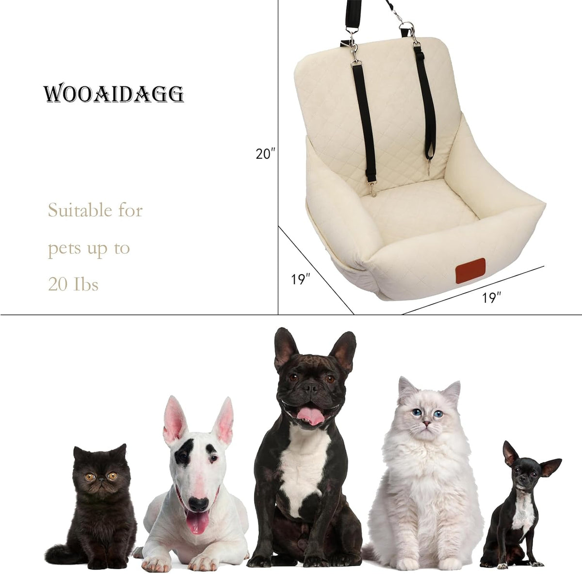 wooaidagg dog car seat for small dogs,ultra-soft fabric,2 shown in use