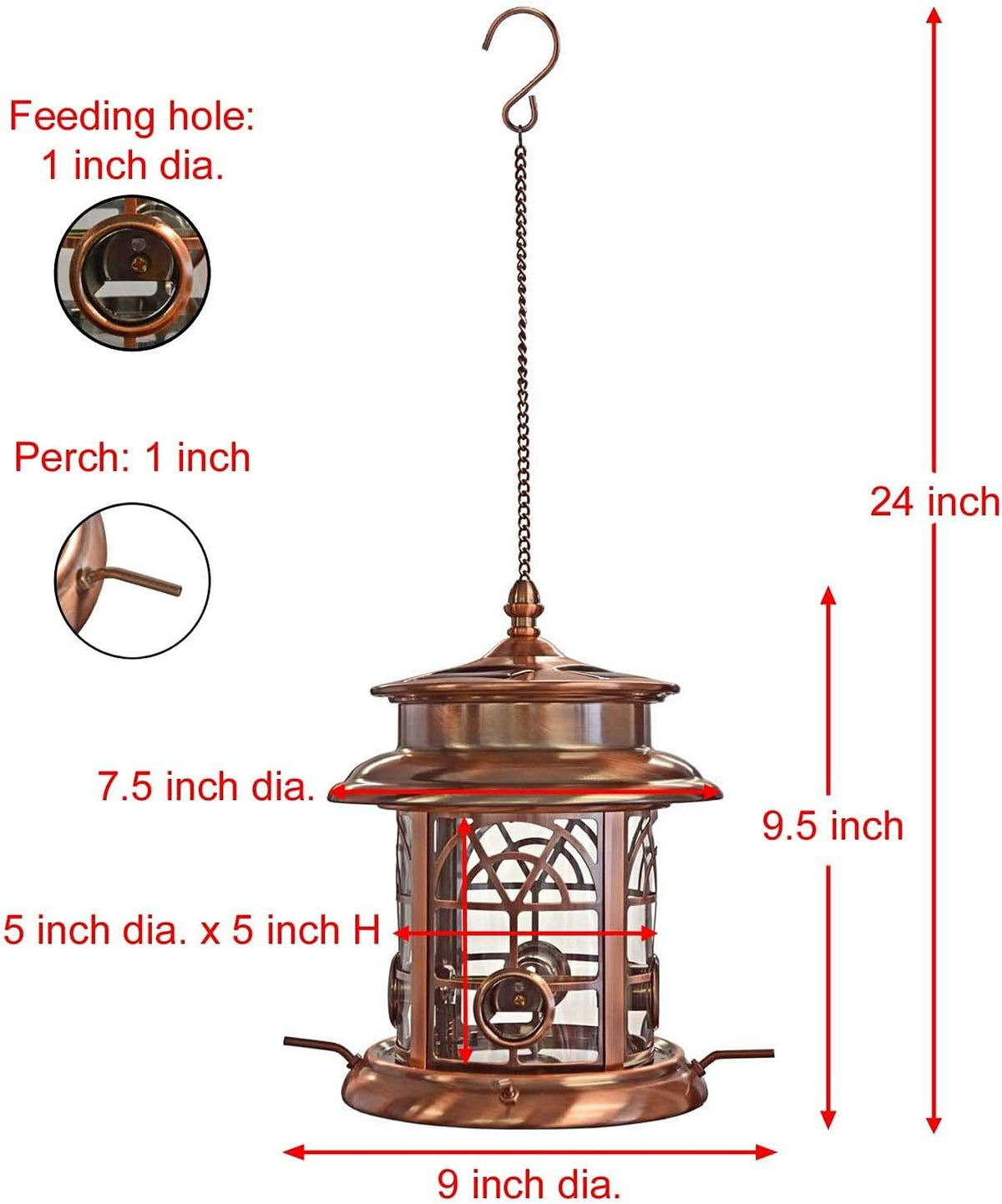 westcharm solar bird feeder for outdoors hanging |, side view