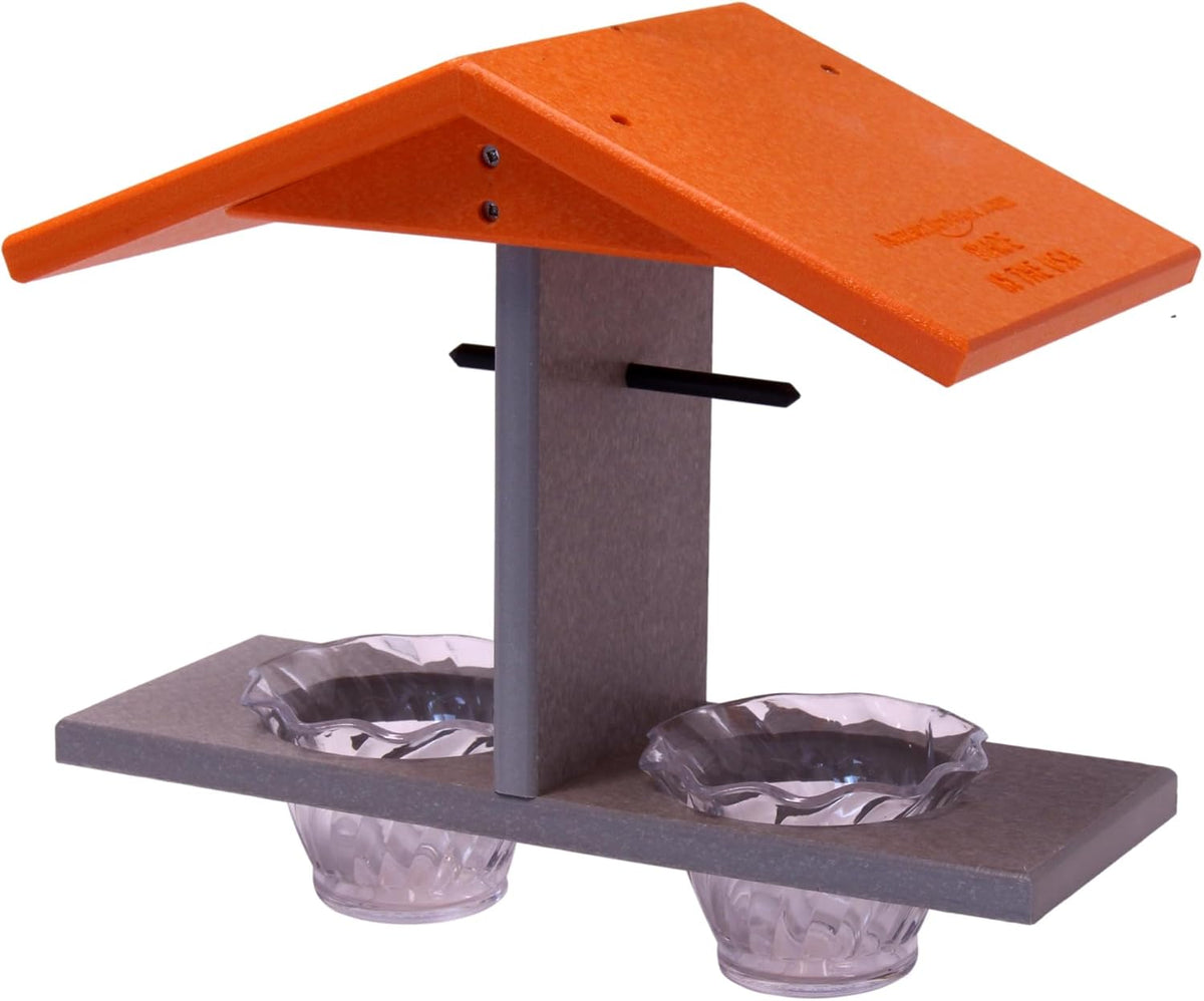 amishtoybox oriole bird feeder, double-cup jelly oriole feeder, side view