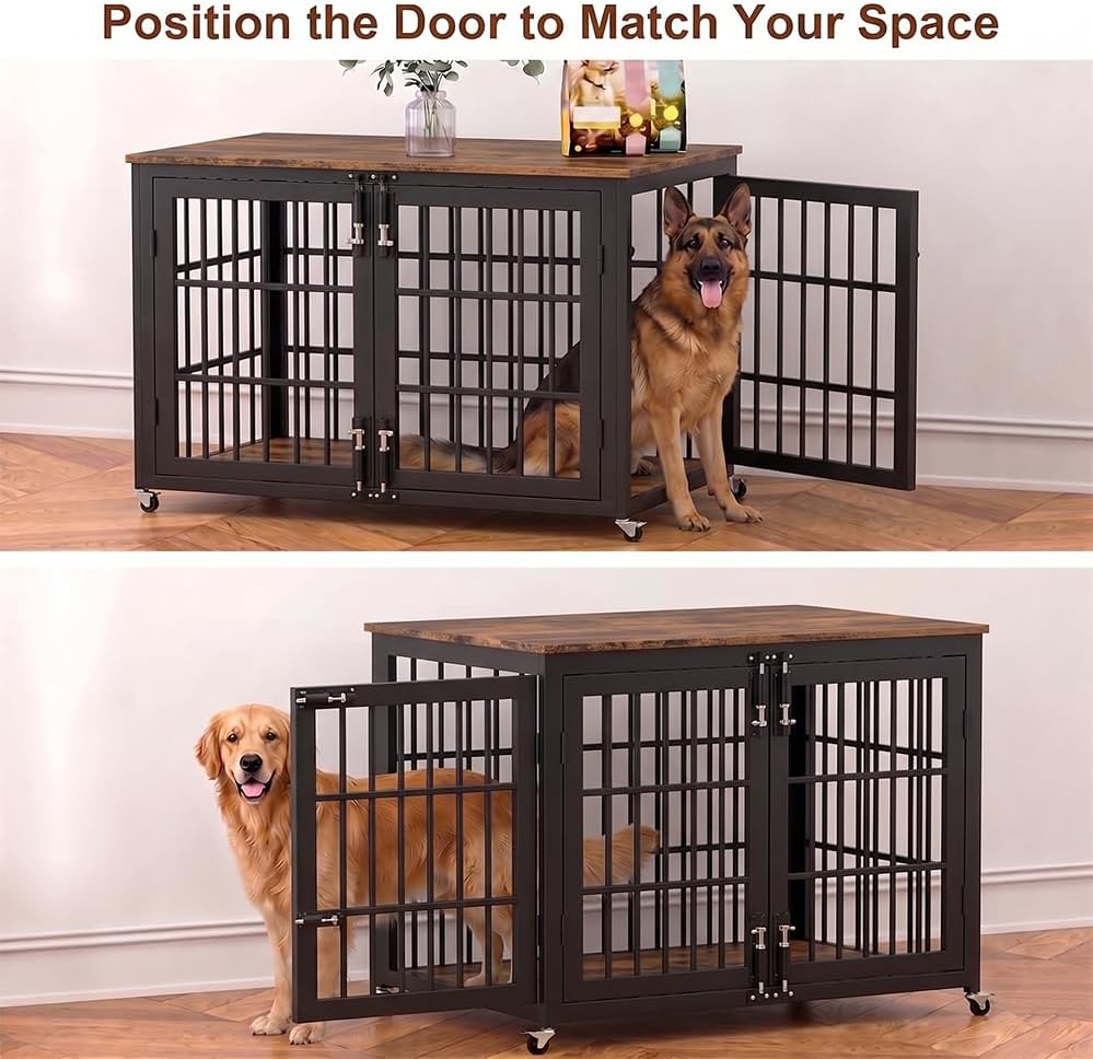 boldbone 48 inch dog crate furniture, heavy duty shown in use